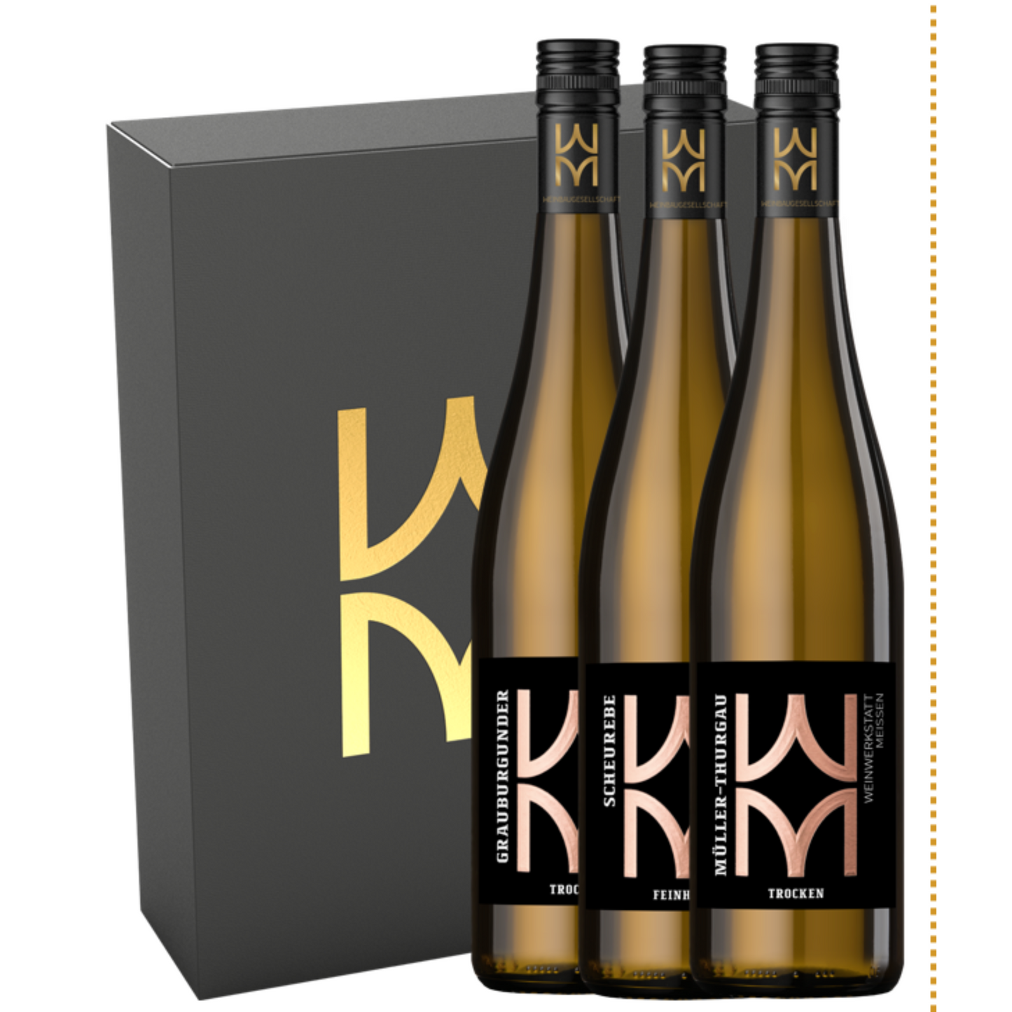 Müller-Thurgau, Grauburgunder, Scheurebe, Präsent aus Sachsen, Geschenkset