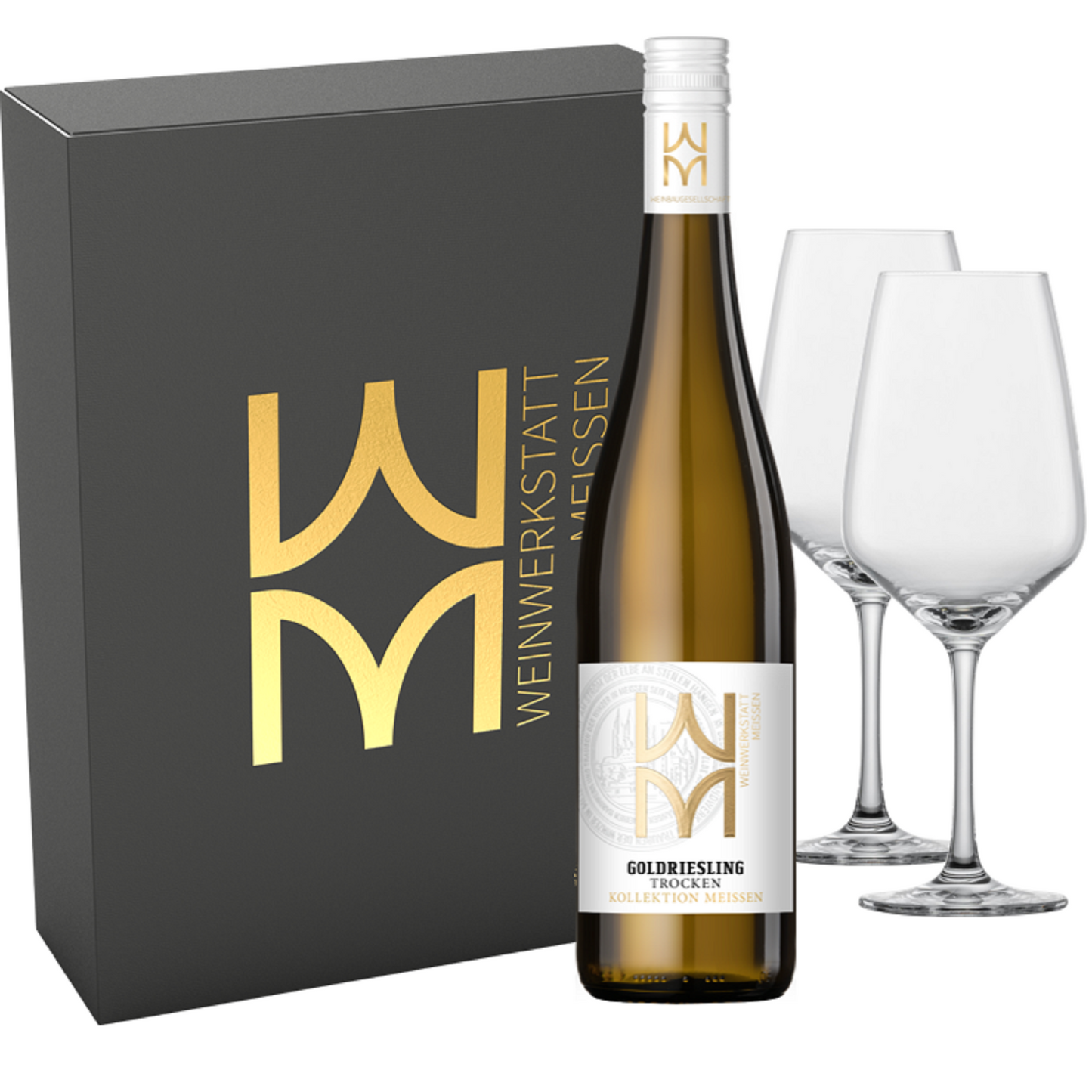 Geschenkset Goldriesling + 2 Gläser
